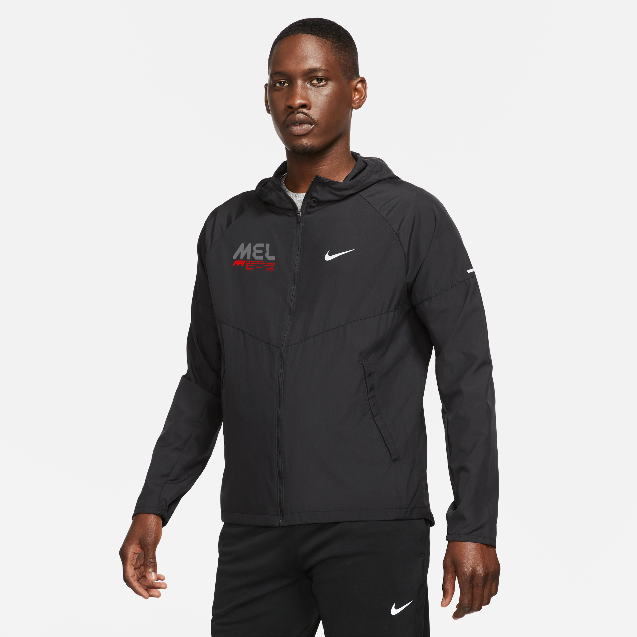 Nike Miler Men's Repel UV Protection Running Jacket - Black | Nike Melbourne Marathon Festival